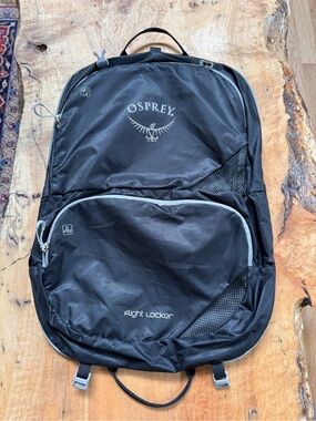 OSPREY Black Flight Locker Travel Pack with Gray Trim and Zippered Compartments